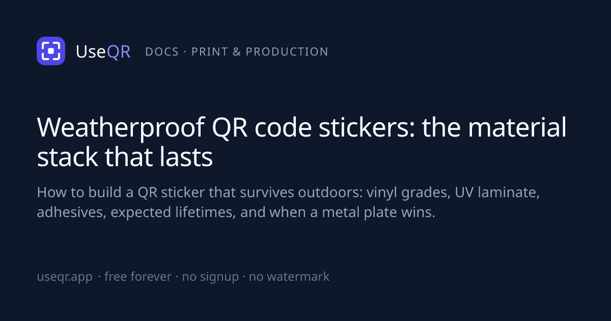 Weatherproof QR code stickers: the material stack that lasts · UseQR